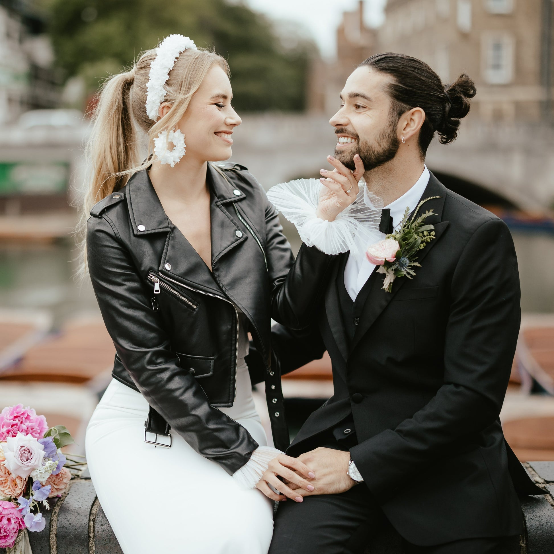 Gothic celestial wedding leather jacket for brides – Till Death embroidery adds a unique touch to this custom cover-up, perfect for a memorable and edgy wedding look