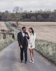 Customized Ivory Bridal Cover Up - Skeleton Pinky Promise Design - Edgy Leather Jacket for Gothic Wedding