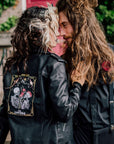 Black Leather Bridal Jacket with Tarot Card details – a stunning and mysterious cover-up for your special day