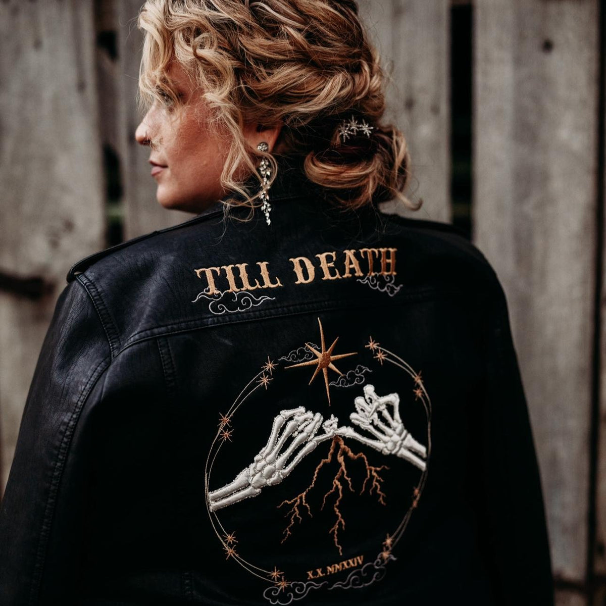 Custom Embroidered Black Leather Bridal Jacket – www.niamhdesigns.com