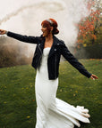 The Lovers Tarot Card Black Leather Bridal Jacket – a mystical and symbolic cover-up for a unique wedding