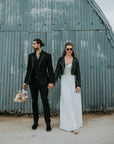 Custom bride leather jacket featuring Till Death embroidery – a gothic-inspired cover-up for brides with a taste for the unconventional in their wedding attire