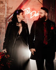 Bridal cover-up: Custom black biker jacket with gothic bride design