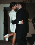 Ivory leather jacket adorned with celestial embroidery perfecty for a celestial-themed wedding