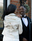 Ivory Bride Leather Jacket with Skeleton Pinky Promise Design - Custom Bridal Cover Up for Gothic Wedding