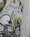 Skeleton Couple themed bride jacket in creamy leather, adding a touch of mystique to your wedding attire