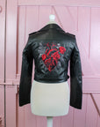Custom bride leather jacket with biker jacket embroidery – a personalized and edgy choice for a unique wedding ensemble