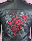 Edgy black leather wedding jacket for brides with personalized embroidery – a custom and stylish bridal cover-up for a bold and contemporary wedding look