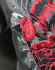 Personalized bride leather jacket in black with biker jacket embroidery – a unique and custom bridal cover-up for brides seeking an edgy touch to their wedding attire
