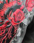 Bride's personalized black leather jacket with biker jacket embroidery – a unique wedding jacket for a bold and contemporary bridal cover-up