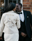 Unique Ivory Leather Bride Jacket - Skeleton Couple Til Death Do Us Part Theme - Gothic Wedding Attire