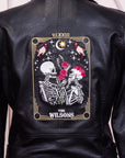 Bridal jacket with Tarot Card charm – The Lovers in black leather, perfect for a mystical wedding celebration