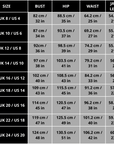 A graphical representation of various sizes and measurements to help customers find their perfect fit