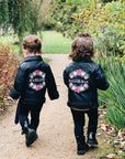 Custom Floral Name Kids Jacket: Elevate your flower girl's style with this personalized, embroidered jacket featuring floral details—a charming and thoughtful wedding gift tailored just for her