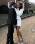Ivory biker bridal jacket with personalized touches