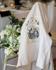 Custom bride jacket featuring a romantic Skeleton Couple design, ideal for weddings