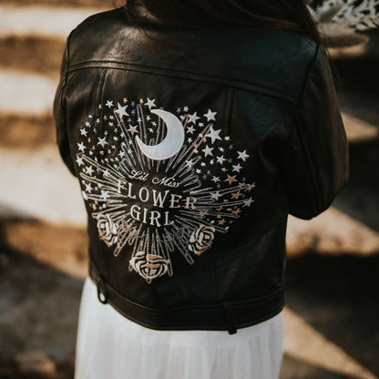 Flower Girl Celestial Jacket: Make your flower girl feel like a star with this personalized embroidered jacket, featuring a celestial design—a perfect gift to commemorate your special day