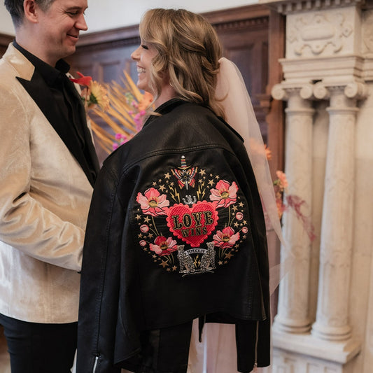 Bridal fashion statement – Love Wins with this personalized black bridal jacket