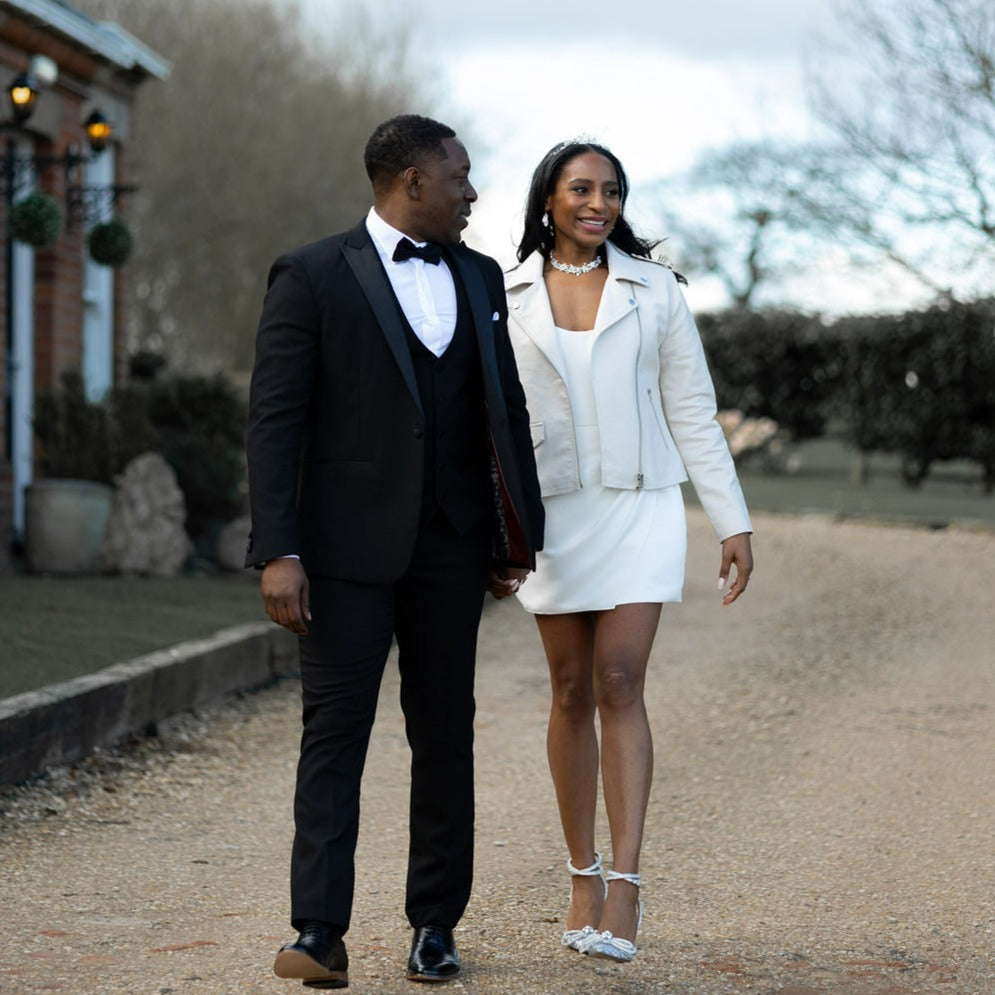 Leather bridal jacket featuring celestial design