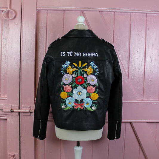 Black embroidered floral jacket, perfect for boho weddings