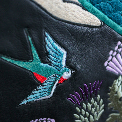 Irish wedding jacket: custom embroidered leather jacket with elegant detailing