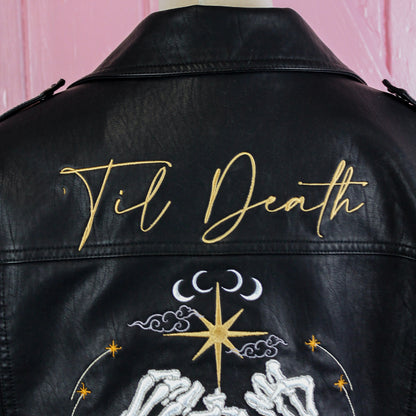 Custom embroidered jacket perfect for a pinky promise gothic wedding