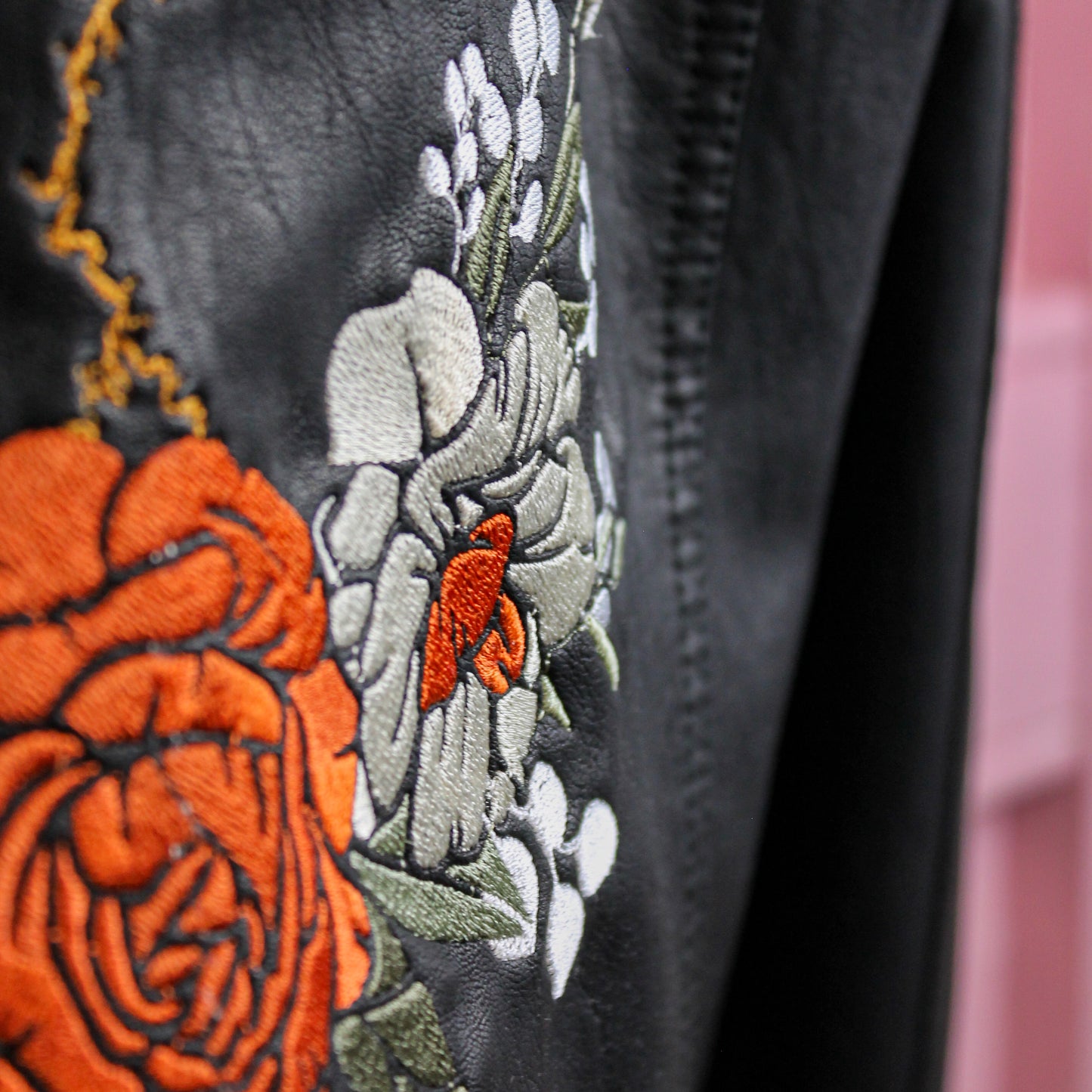 Custom bridal leather jacket featuring 'Till Death' motif.