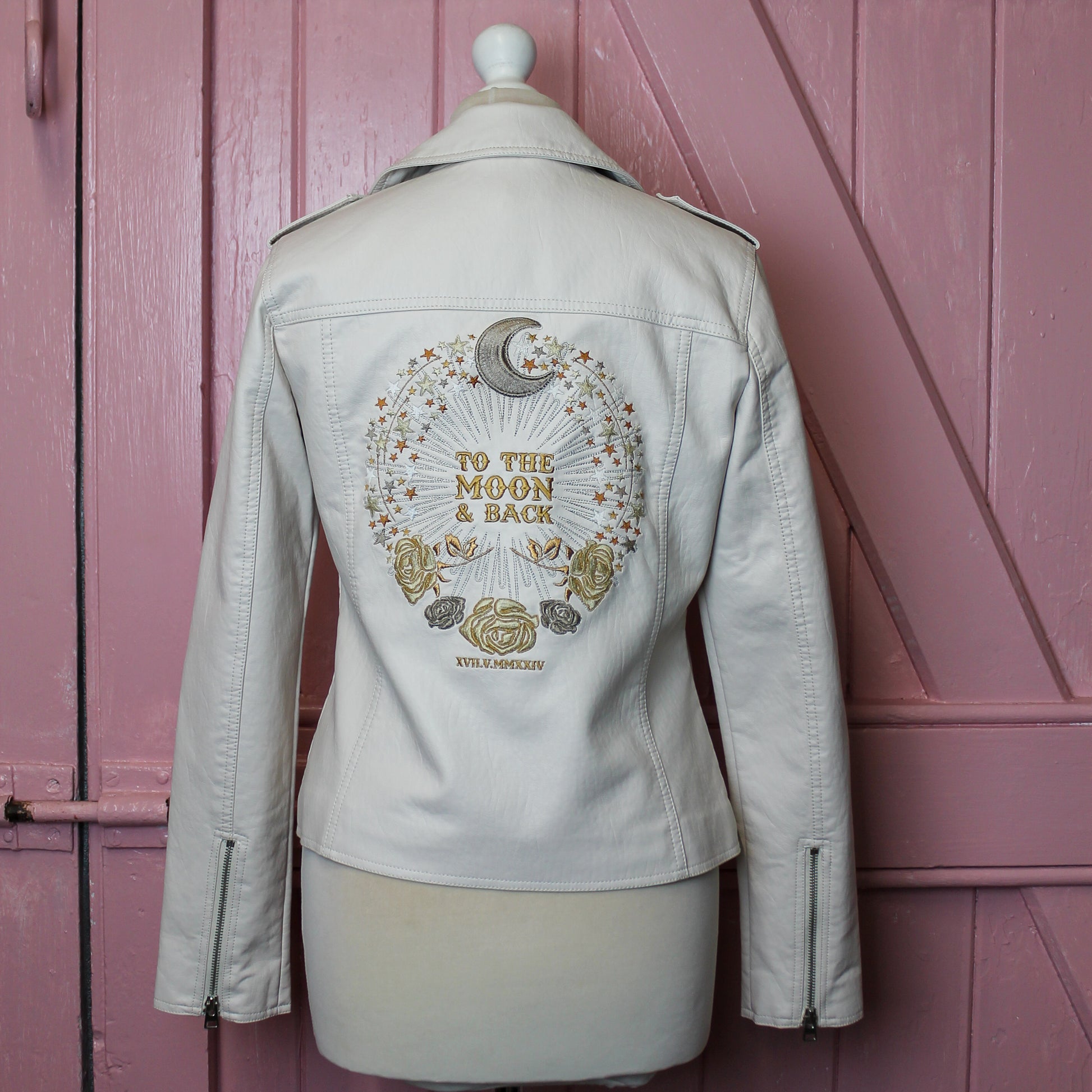 Ivory biker bridal jacket for weddings