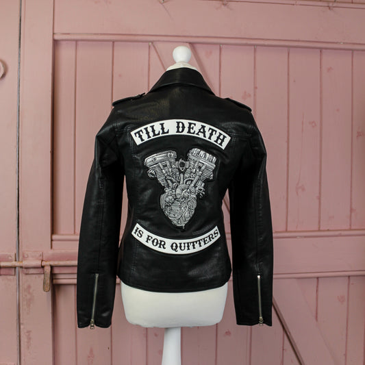 Motor Bike Anatomical Heart Black Leather Bridal Jacket – a daring and unique cover-up for the edgy and adventurous bride