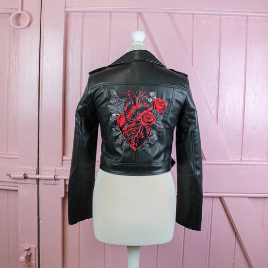 Custom bride leather jacket with biker jacket embroidery – a personalized and edgy choice for a unique wedding ensemble