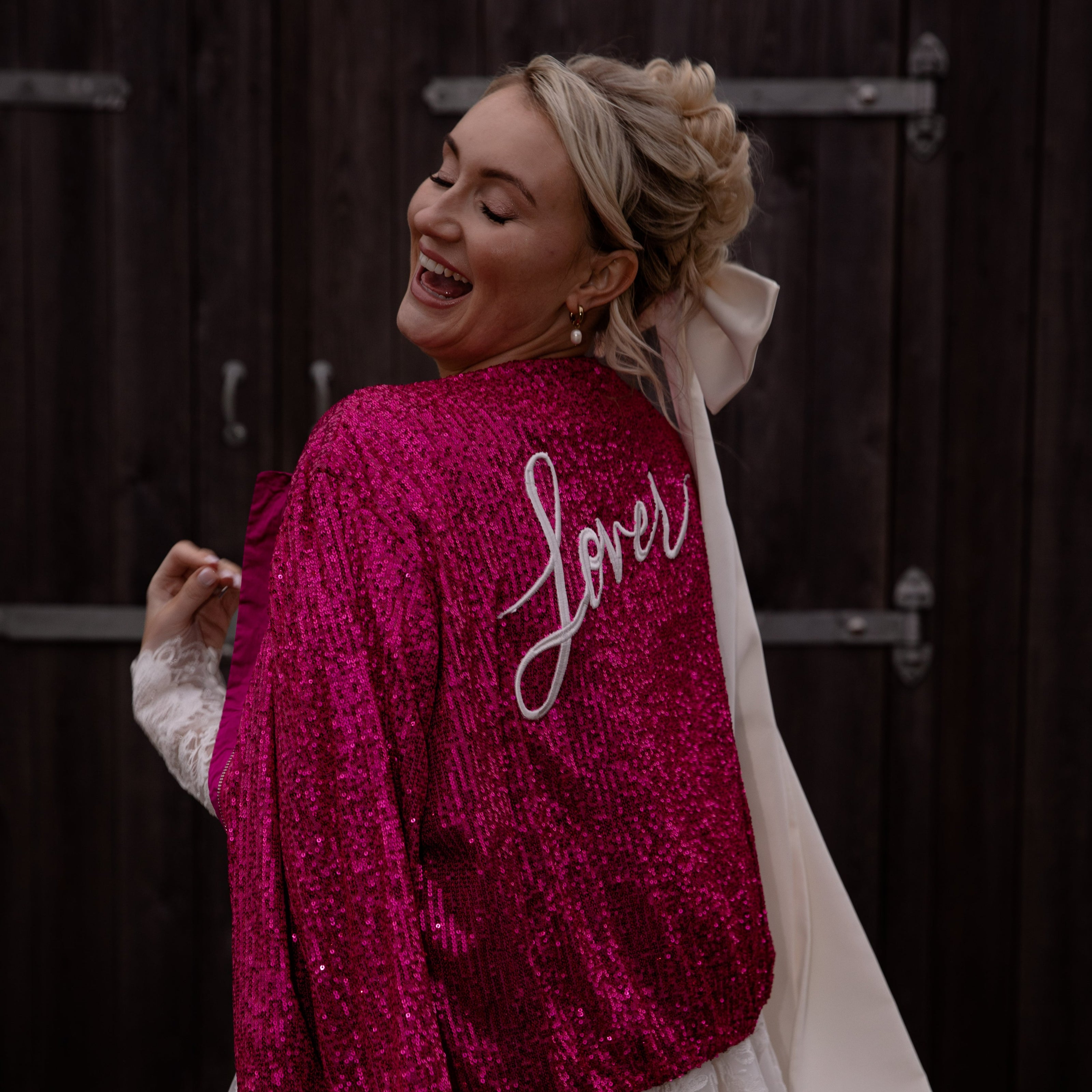 Dazzle in style with this sparkly pink sequin jacket, the perfect bridal cover-up that doubles as a stunning festival jacket