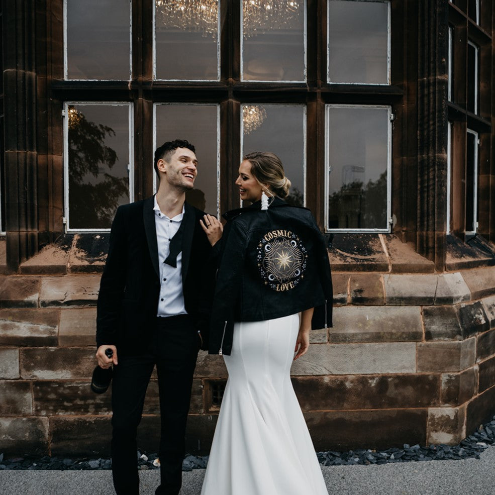 Indulge in Elegance: Personalized Embroidered Leather Jacket for the Bride - Your Unique Style