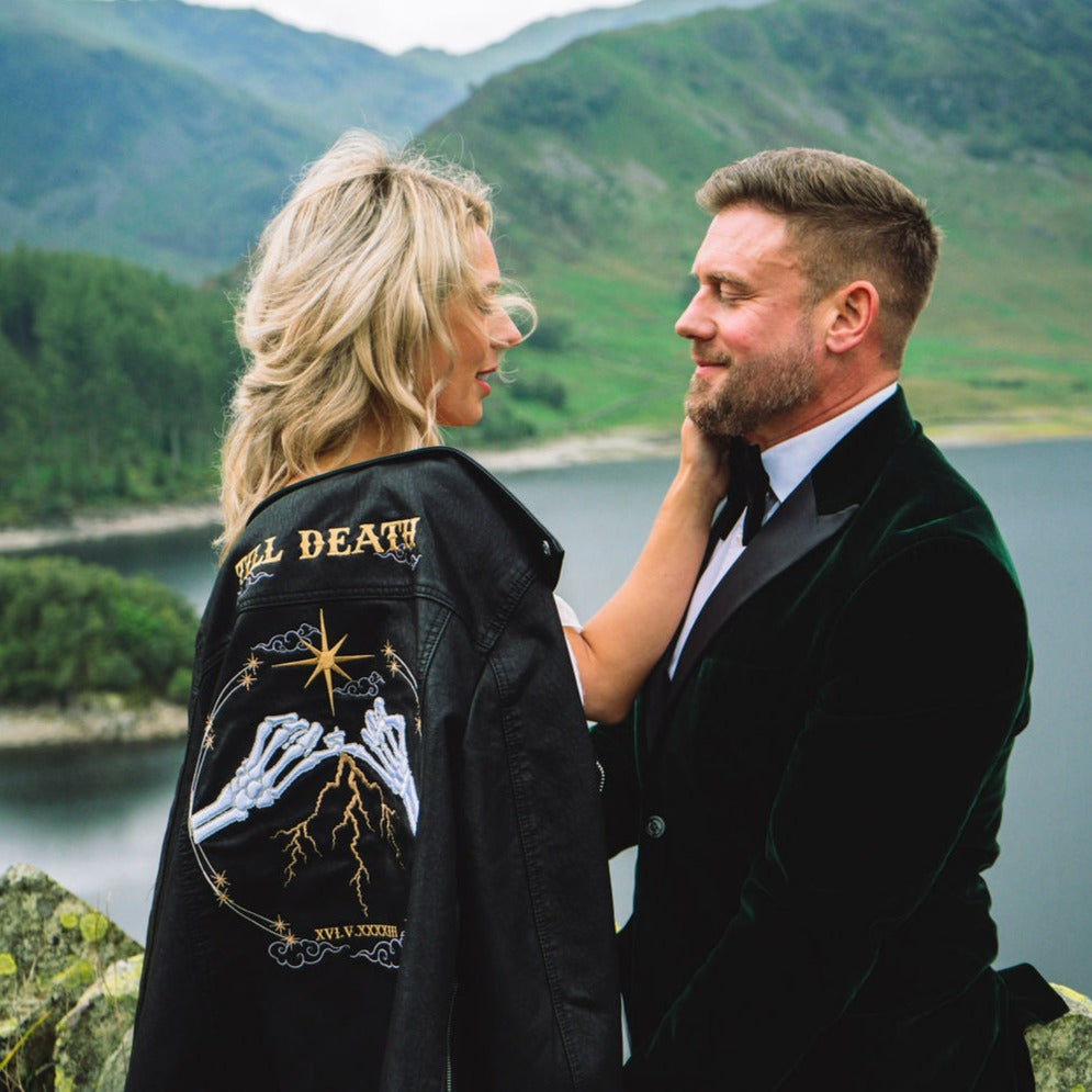 Celestial Till Death Leather Jacket – a statement piece for the bold bride seeking unconventional wedding attire