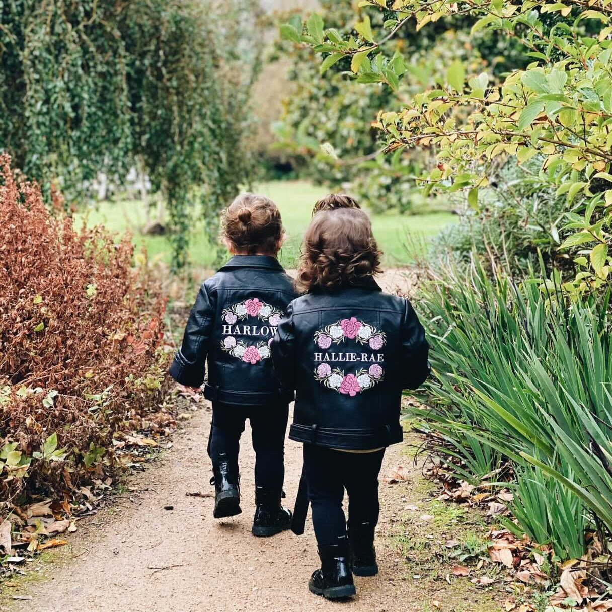 Floral Custom Name Wedding Jacket: Make your flower girl feel special with this unique, personalized kids jacket adorned with floral embroidery—a delightful and fashionable gift for the wedding