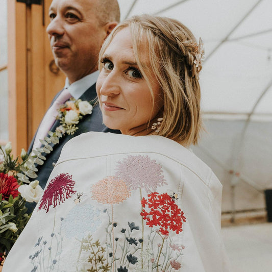 Custom bridal ivory wedding jacket – a beautifully embroidered and personalized jacket, the perfect boho-inspired accessory for a bride's special day