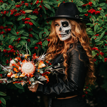 Unique bride's leather jacket in black with The Lovers Tarot Card – a custom cover-up with a skeleton couple design, ideal for brides seeking a distinctive and symbolic wedding ensemble