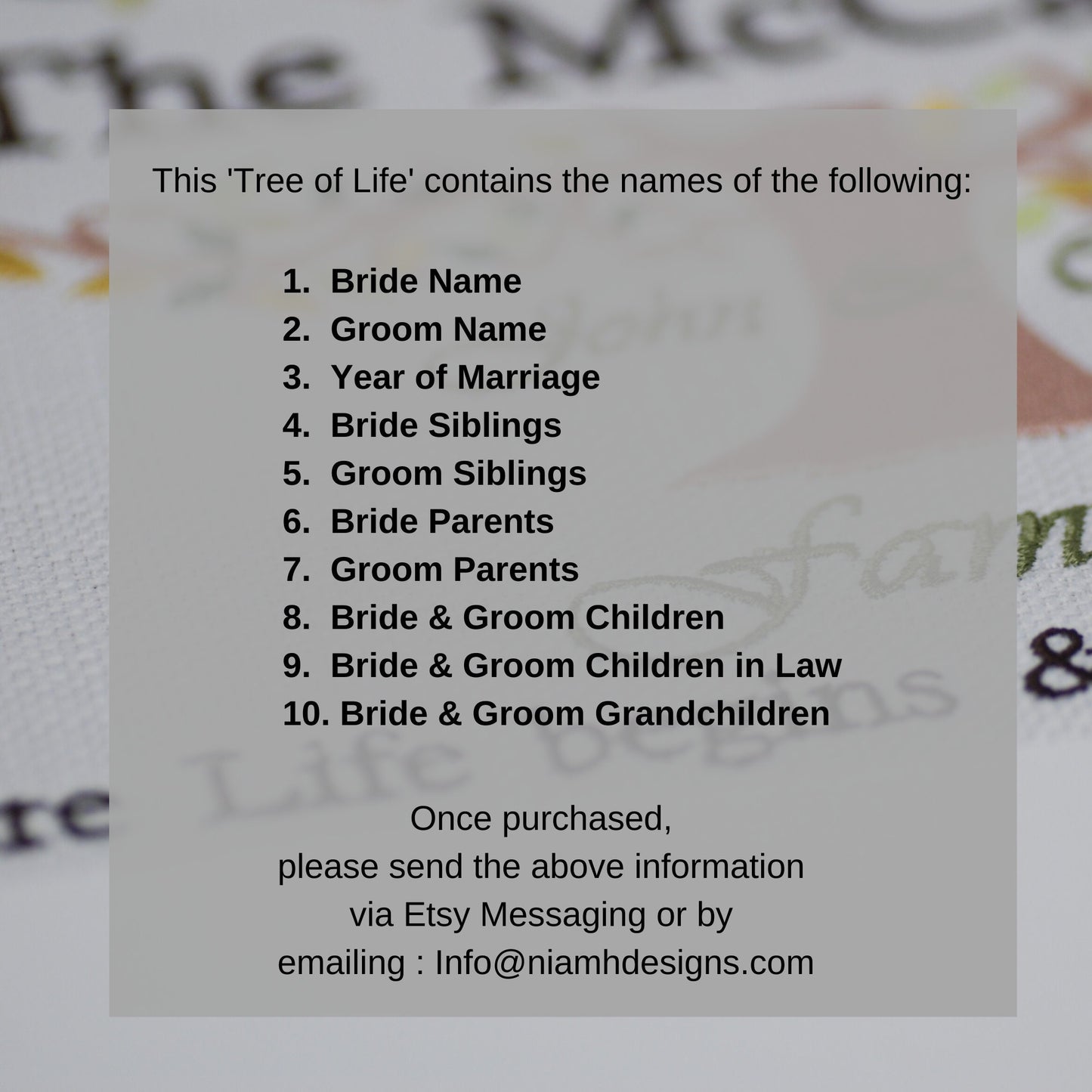 Custom Wedding Gift Embroidered Family Tree