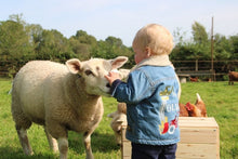Load image into Gallery viewer, Personalised Boys Denim Jean Name Jacket - Tractors Trucks and Diggers Embroidered Jacket
