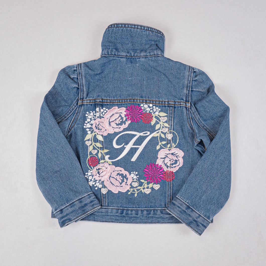 Denim Jean Jacket - Pastel Flowers Embroidered Jacket - First Christmas Gift
