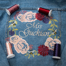 Load image into Gallery viewer, Denim Mrs Surname - Floral Wreath
