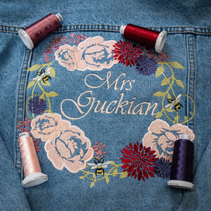 Denim Mrs Surname - Floral Wreath