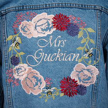 Load image into Gallery viewer, Denim Mrs Surname - Floral Wreath
