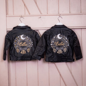 Custom Name Jacket - Kid Leather Jacket - Zodiac Embroidery - Flower Girl Jacket Gift - My First Easter - 1st Birthday Present