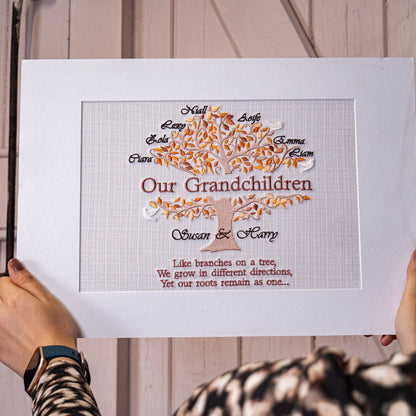 Custom Our Grandchildren Embroidered Family Tree - Autumn