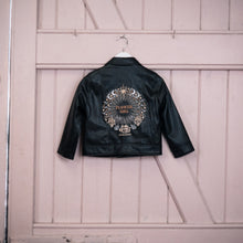 Load image into Gallery viewer, Flower Girl Jacket - Celestial Starry Night Black Boho Faux Leather Embroidered Biker Wedding Jacket
