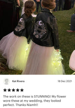 Load image into Gallery viewer, Custom Embroidered Kid&#39;s Name Faux Vegan Pleather Biker Jacket - Lightning Bolts and Thunder
