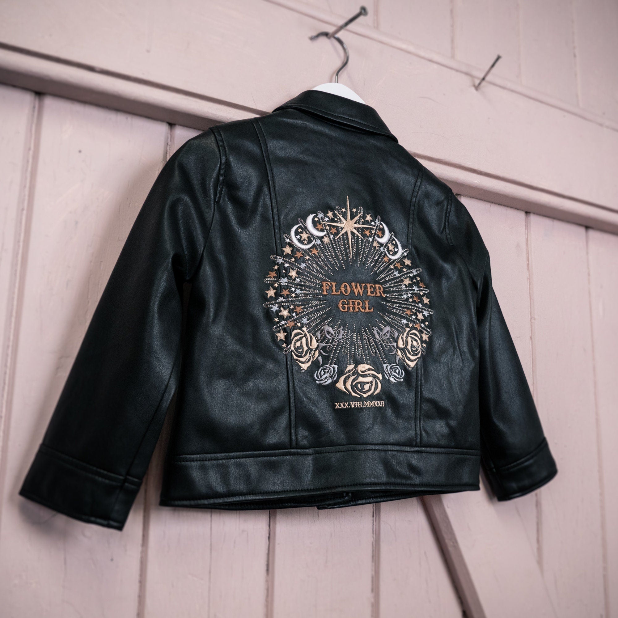 Faux leather embroidered outlet jacket