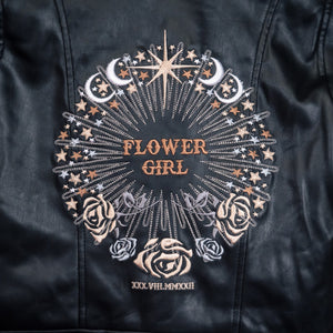 Flower Girl Jacket - Celestial Starry Night Black Boho Faux Leather Embroidered Biker Wedding Jacket