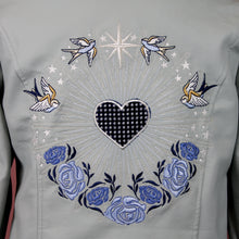Load image into Gallery viewer, Celestial Love - Something Blue Embroidered Biker Bridal Wedding Jacket
