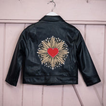 Load image into Gallery viewer, Custom Embroidered Kid&#39;s Name Leather Biker Jacket - Red Love Heart

